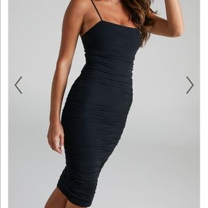 COMING FOR YOU MESH MIDI DRESS IN BLACK MESH